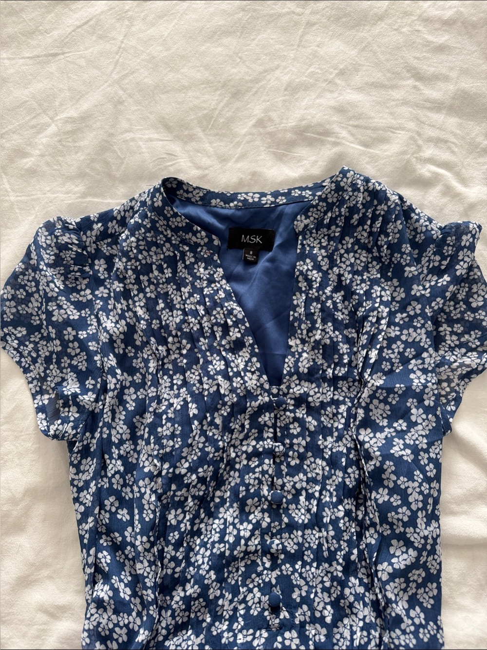 MSK Navy Blue Floral Midi Wrap Dress - Picture 2 of 5